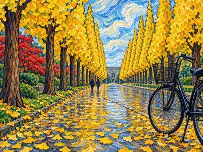 Ginkgo Avenue in Late November, 40x30 cm timanttimaalaus – alkuperäinen kuva, josta kuvio on tehty