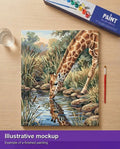 Thumbnail for Valmiin numeromaalauksen havainnekuva - Giraffe Drinking at Pond 40x50cm