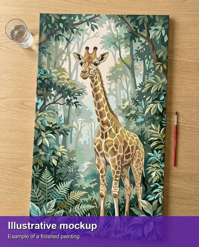 Valmiin numeromaalauksen havainnekuva - Giraffe in Jungle 40x70cm