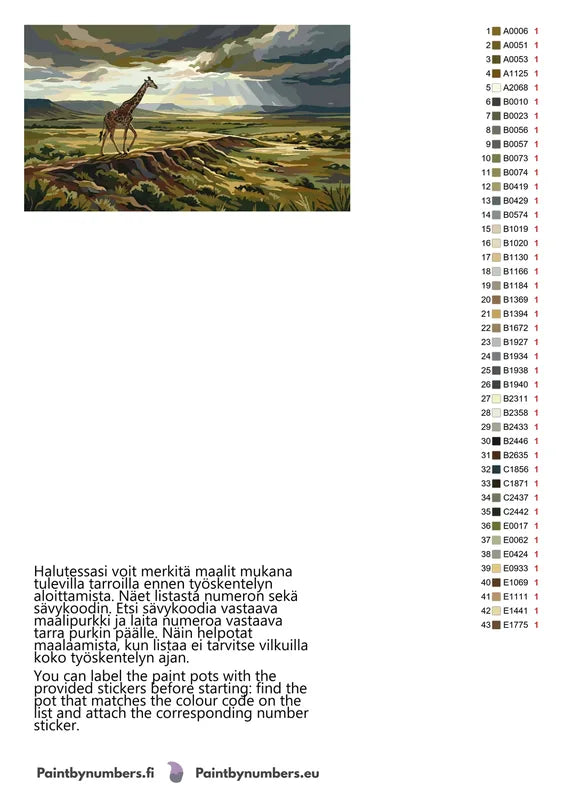 Värikartta ja ohjeet - Giraffe in Landscape 70x40cm