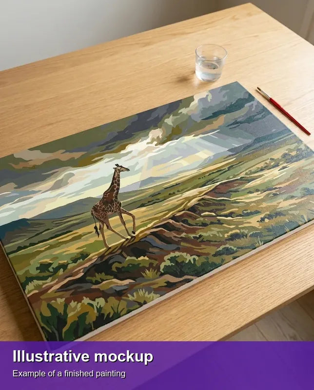 Valmiin numeromaalauksen havainnekuva - Giraffe in Landscape 70x40cm