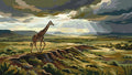 Thumbnail for Kirahvi savannilla numeromaalaus, dramaattinen taivas ja auringonsäteet.