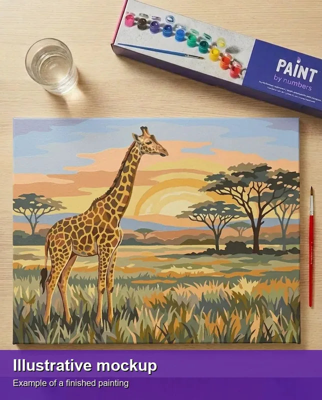 Valmiin numeromaalauksen havainnekuva - Giraffe on Savannah 50x40cm