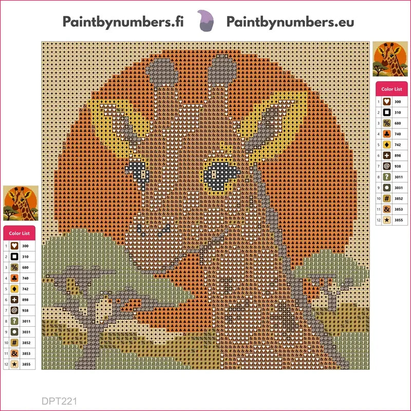Giraffe Sunset timanttimaalauksen liimapintainen canvas 20x20cm
