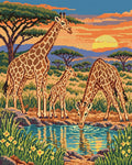 Thumbnail for Giraffes at the Amber Waterhole, 40x50 cm timanttimaalaus – lopullisen kuvion esikatselu
