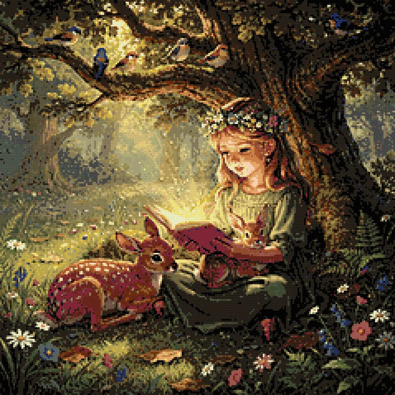Timanttikuvio - Girl Reading in Forest