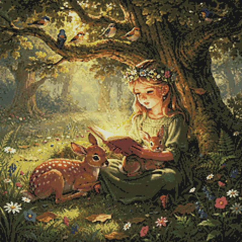 Timanttikuvio - Girl Reading in Forest