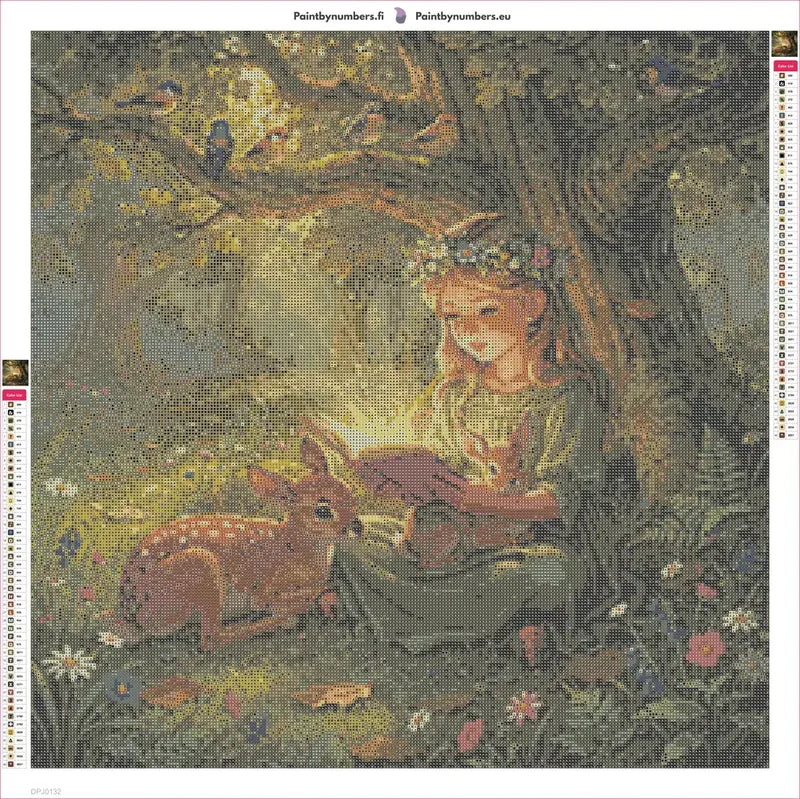 Girl Reading in Forest timanttimaalauksen liimapintainen canvas 60x60cm