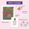 Thumbnail for Glass Flora 40x50cm timanttimaalauspaketin sisalto: liimapintainen canvas, varikartta, tyokalut ja timanttipussit
