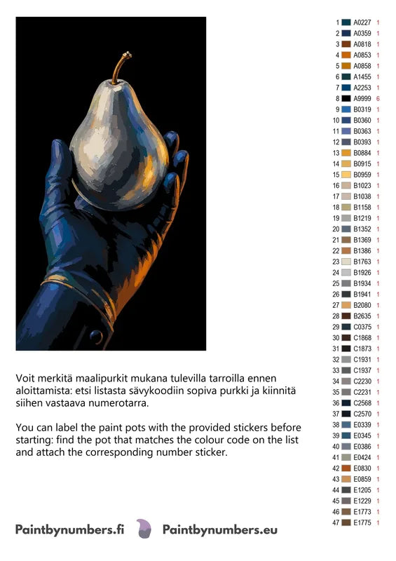 Värikartta ja ohjeet - Gloved Hand Holding Pear 40x70cm