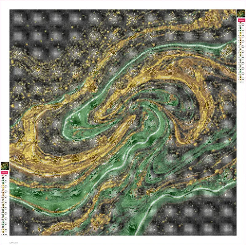 Gold and Green Swirl timanttimaalauksen liimapintainen canvas 60x60cm