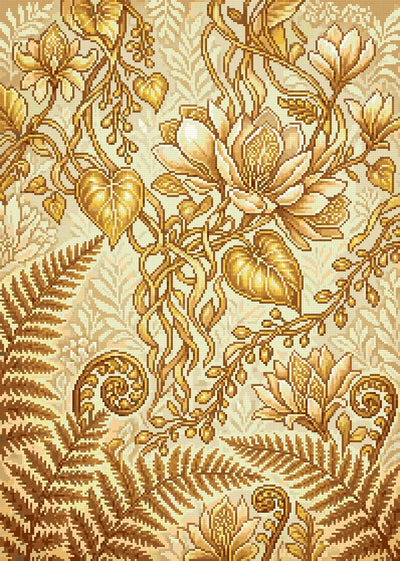 Golden Ornate Botanical Pattern, 50x70 cm timanttimaalaus – lopullisen kuvion esikatselu