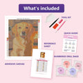 Thumbnail for Golden Retriever 40x50cm timanttimaalauspaketin sisalto: liimapintainen canvas, varikartta, tyokalut ja timanttipussit