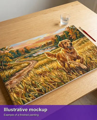 Thumbnail for Valmiin numeromaalauksen havainnekuva - Golden Retriever in Field 70x40cm