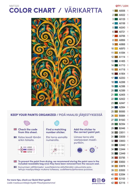 Numeromaalaus: Värikartta ja ohjeet - Golden Tree of Life 40x70cm