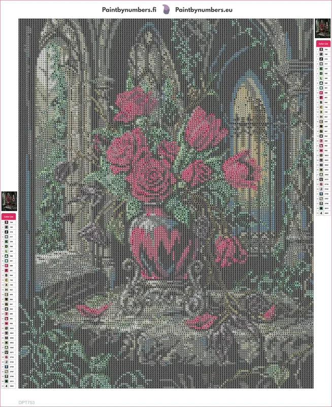 Gothic Roses and Tulips Arrangement timanttimaalauksen liimapintainen canvas 40x50cm
