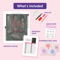 Thumbnail for Gothic Roses and Tulips Arrangement 40x50cm timanttimaalauspaketin sisältö: liimapintainen canvas, värikartta, työkalut ja timanttipussit