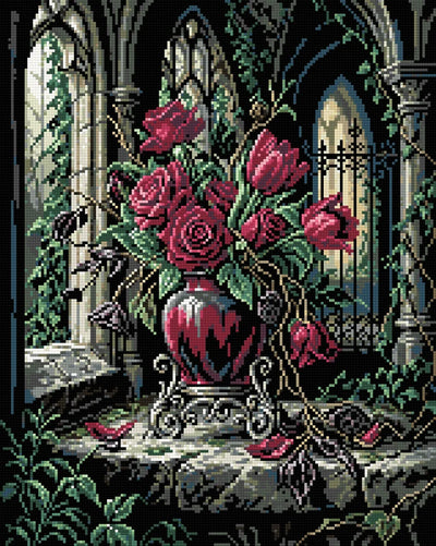 Gothic Roses and Tulips Arrangement, 40x50 cm timanttimaalaus – lopullisen kuvion esikatselu