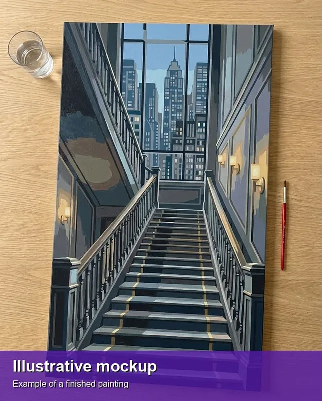 Valmiin numeromaalauksen havainnekuva - Grand Staircase City View 40x70cm