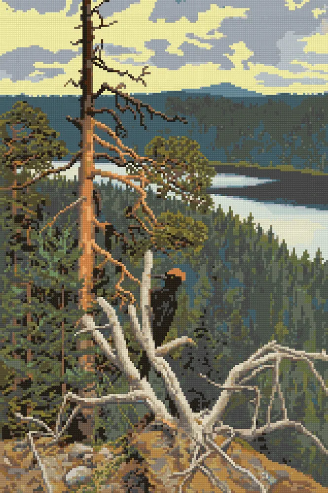 Great Black Woodpecker by Gallen-Kallela, 40x60 cm timanttimaalaus – lopullisen kuvion esikatselu