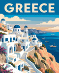 Thumbnail for Kreikka travel poster numeromaalaus, Santorini ja sininen merimaisema