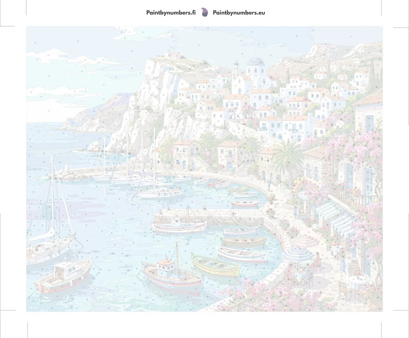 Numeroitu kangas - Greek Harbor and Village 50x40cm