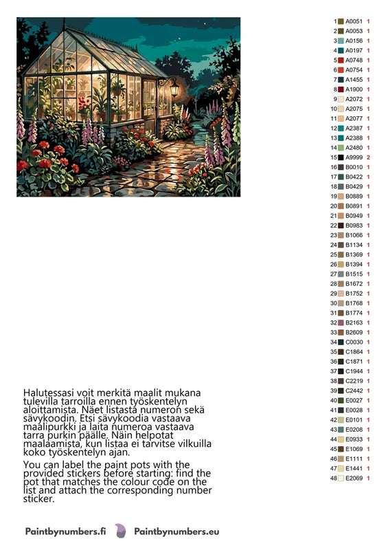 Värikartta ja ohjeet - Greenhouse at Night 2 50x40cm