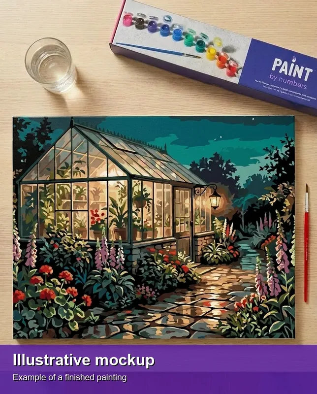 Valmiin numeromaalauksen havainnekuva - Greenhouse at Night 2 50x40cm