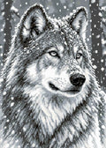 Thumbnail for Mustavalkoinen susi lumisateessa lähikuvana, 50x70 cm timanttimaalaus – lopullisen kuvion esikatselu