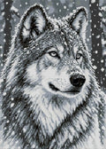 Thumbnail for Mustavalkoinen susi lumisateessa lähikuvana, 50x70 cm timanttimaalaus – koko kuvion esikatselu