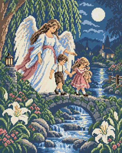 Guardian of the Moonlit Bridge, 40x50 cm timanttimaalaus – lopullisen kuvion esikatselu