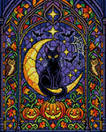 Thumbnail for Halloween-lasimaalaus: musta kissa kuunsirpillä, 40x50 cm timanttimaalaus – koko kuvion esikatselu
