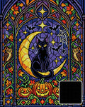 Thumbnail for Halloween-lasimaalaus: musta kissa kuunsirpillä, 40x50 cm timanttimaalaus – kuvio ja neliötimanttien lähikuva