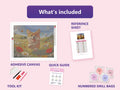 Thumbnail for Happy Corgi in Field 50x40cm timanttimaalauspaketin sisalto: liimapintainen canvas, varikartta, tyokalut ja timanttipussit