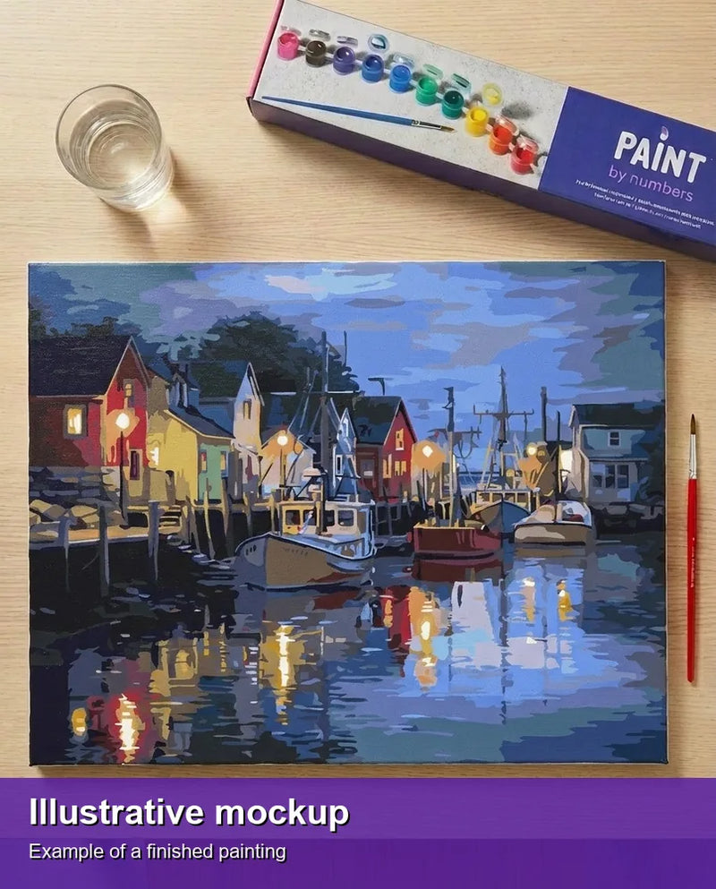 Valmiin numeromaalauksen havainnekuva - Harbor Lights 50x40cm