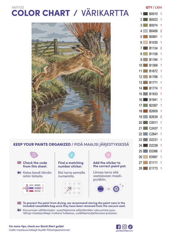 Numeromaalaus: Värikartta ja ohjeet - Hare Leaping the Somerset Ditch 50x70cm