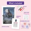 Thumbnail for Haunted Castle 40x60cm timanttimaalauspaketin sisalto: liimapintainen canvas, varikartta, tyokalut ja timanttipussit