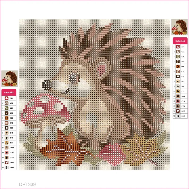 Hedgehog and Mushroom timanttimaalauksen liimapintainen canvas 20x20cm