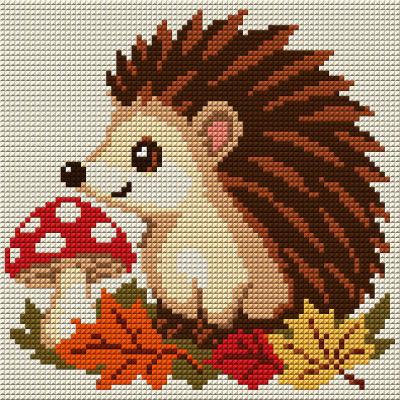 Hedgehog and Mushroom, 20x20 cm timanttimaalaus – koko kuvion esikatselu ilman lähikuvaa