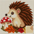 Thumbnail for Hedgehog and Mushroom, 20x20 cm timanttimaalaus – lopullisen kuvion esikatselu ja lähikuva neliönmuotoisista timanteista