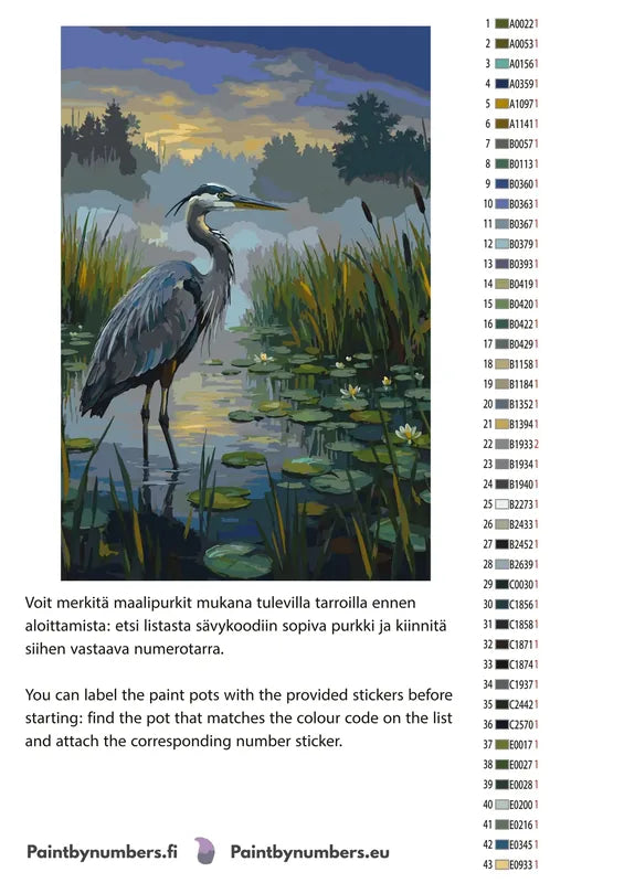 Värikartta ja ohjeet - Heron in Marsh 40x60cm