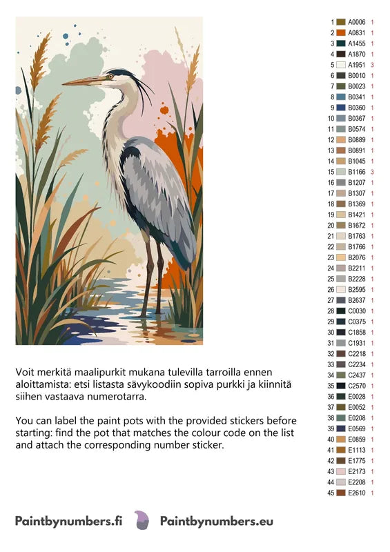 Värikartta ja ohjeet - Heron in Reeds 40x70cm