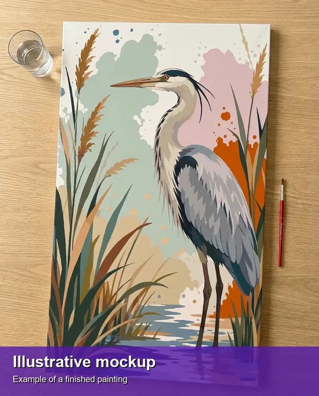 Valmiin numeromaalauksen havainnekuva - Heron in Reeds 40x70cm