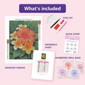 Thumbnail for Hibiscus and Plumeria 30x40cm timanttimaalauspaketin sisalto: liimapintainen canvas, varikartta, tyokalut ja timanttipussit