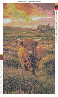 Thumbnail for Highland Cow at Sunset timanttimaalauksen liimapintainen canvas 40x70cm