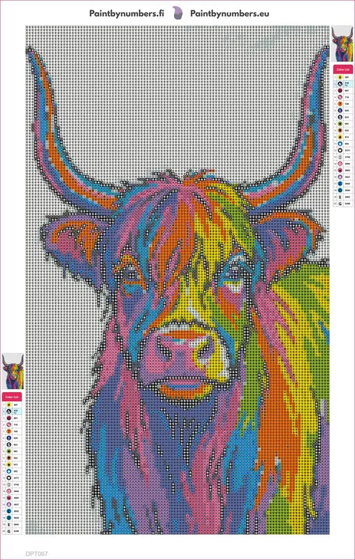 Highland Cow timanttimaalauksen liimapintainen canvas 30x50cm