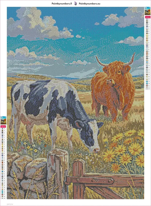 Highland Cow & Holstein timanttimaalauksen liimapintainen canvas 50x70cm