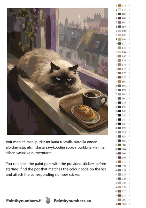 Värikartta ja ohjeet - Himalayan Cat and Coffee 40x50cm