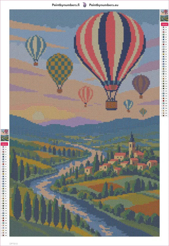 Hot Air Balloons over the Patchwork Valley timanttimaalauksen liimapintainen canvas 40x60cm