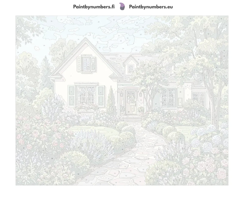 Numeroitu kangas - House with Flower Garden 50x40cm